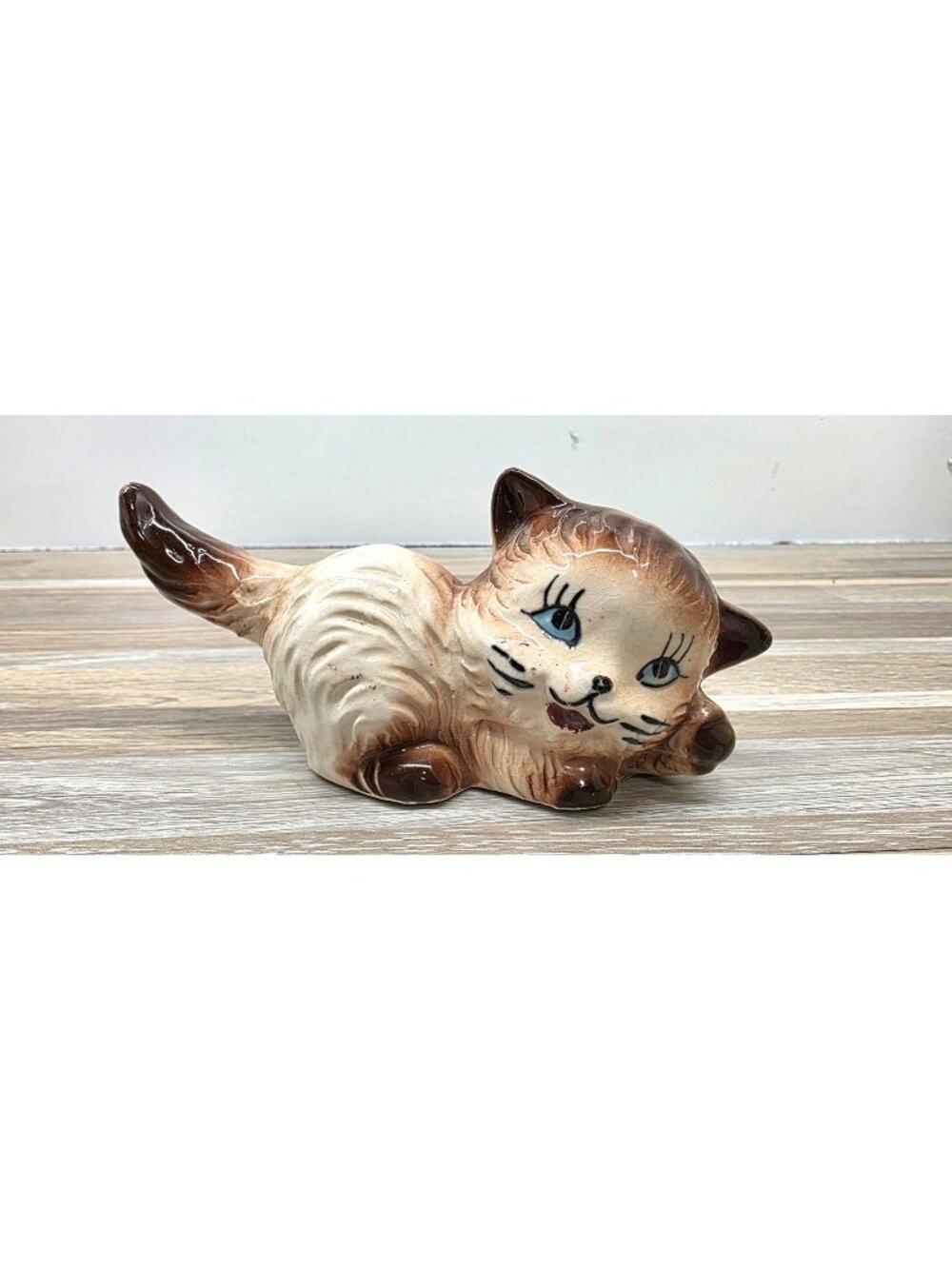 Vintage MCM Miniature Ceramic Siamese Cat Figurine Trinket Knick Knack Kitsch